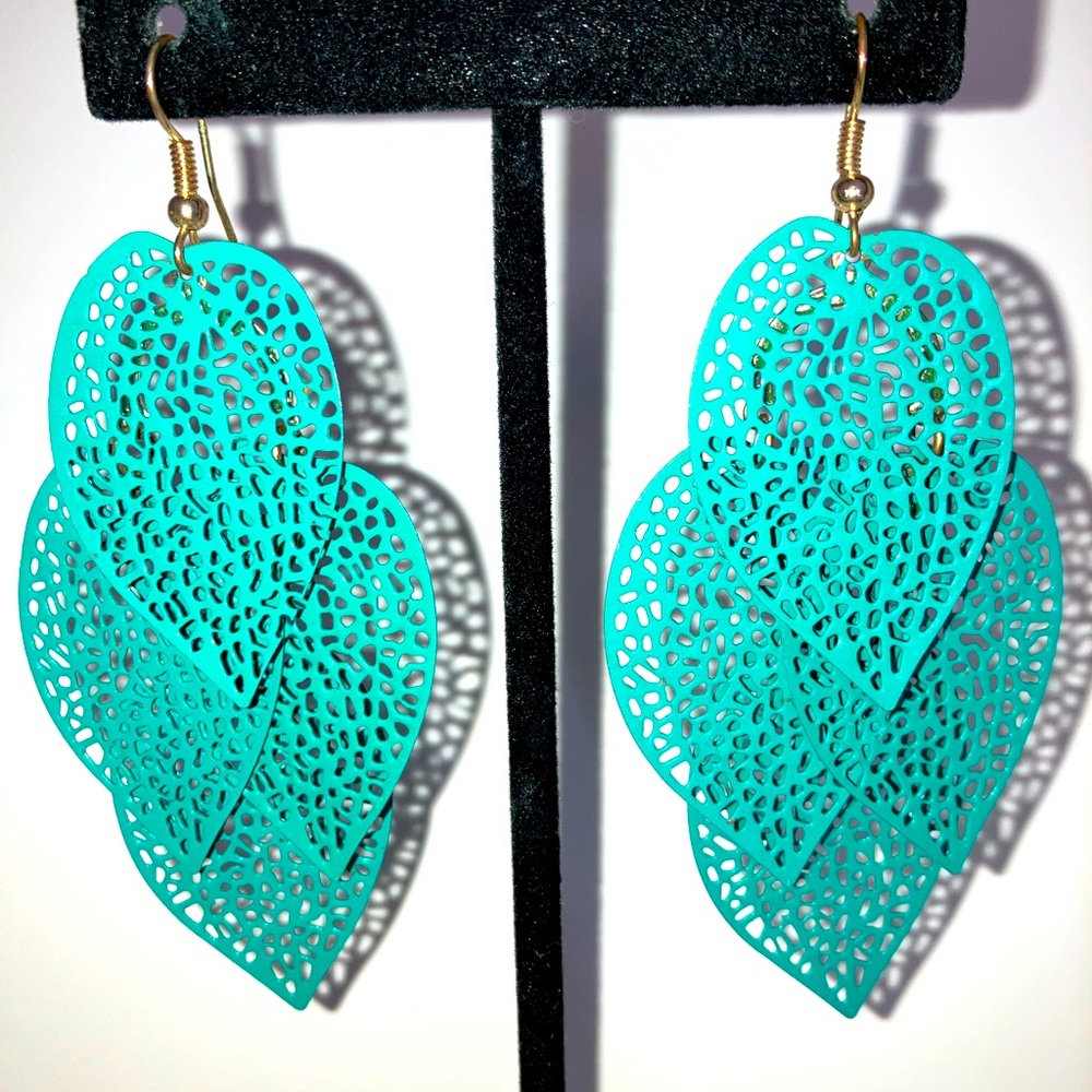 Earrings • Teal Cutout Leaf Earrings
